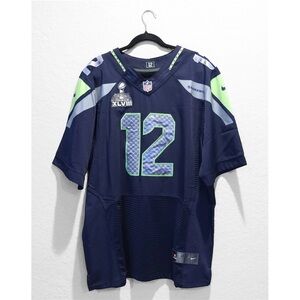 Seattle Seahawks #12 FAN Nike Jersey Super Bowl XLVIII Men 48 Blue NFL 12th Man